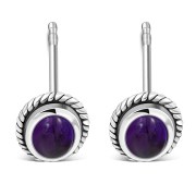 Large Oval Amethyst Stone Stud Silver Earrings, e336
